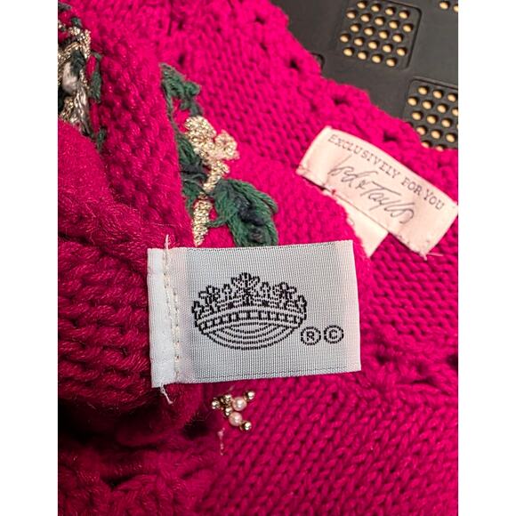 Vintage Lord & Taylor Christmas Sweater Women's 90s Knit Embroidered Beaded S - Picture 6 of 7